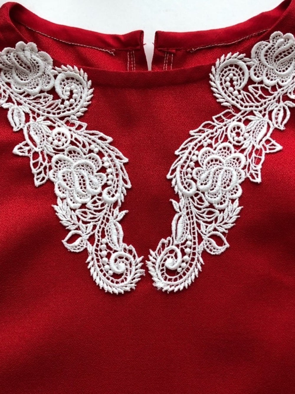 Handmade Red Maxi Dress Lace Appliqué Long Sleeve XXS–XS - Picture 11 of 16